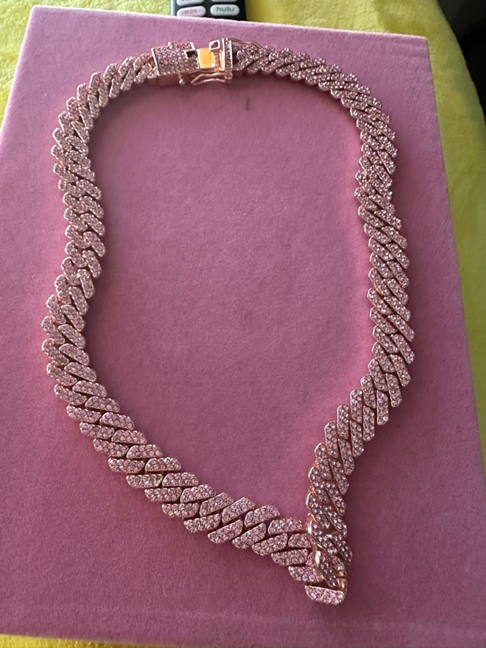 Rose Gold and pink Pave Cuban Link Necklace - Women's Jewelry - Picture 1 of 7